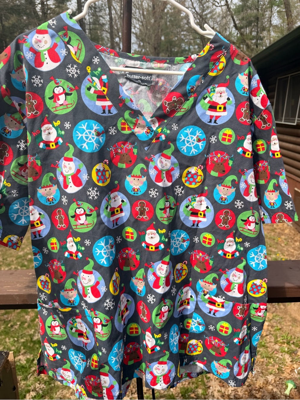Butter-Soft Christmas V-neck scrub top